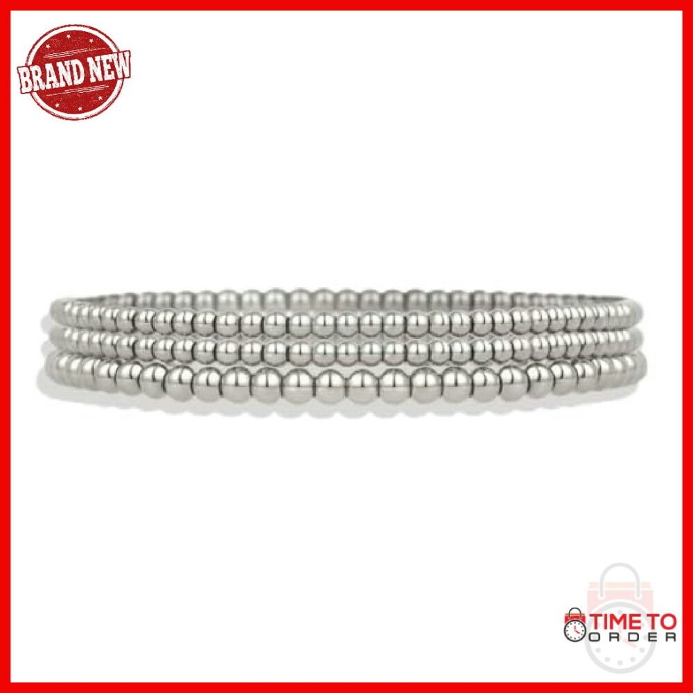 Sterling Silver Beaded Bracelet Stack Set, Stretc… - image 2